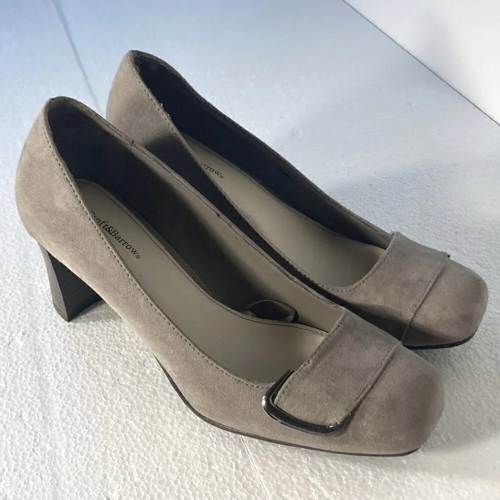 Croft & Barrow Taupe Suede pomp buckle detail vintage inspired office comfort